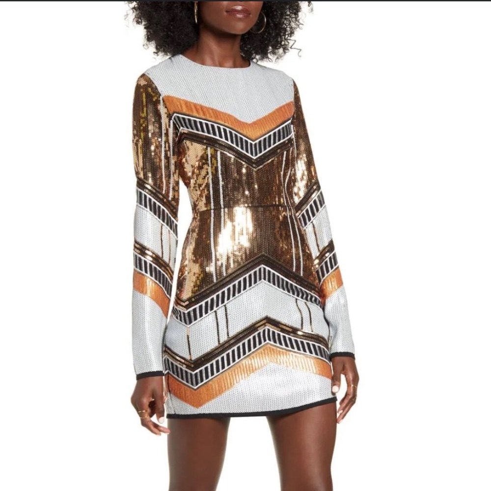 Endless Rose Sequin Backless Mini Dress Size Small Gold Black White NEW - Picture 5 of 15